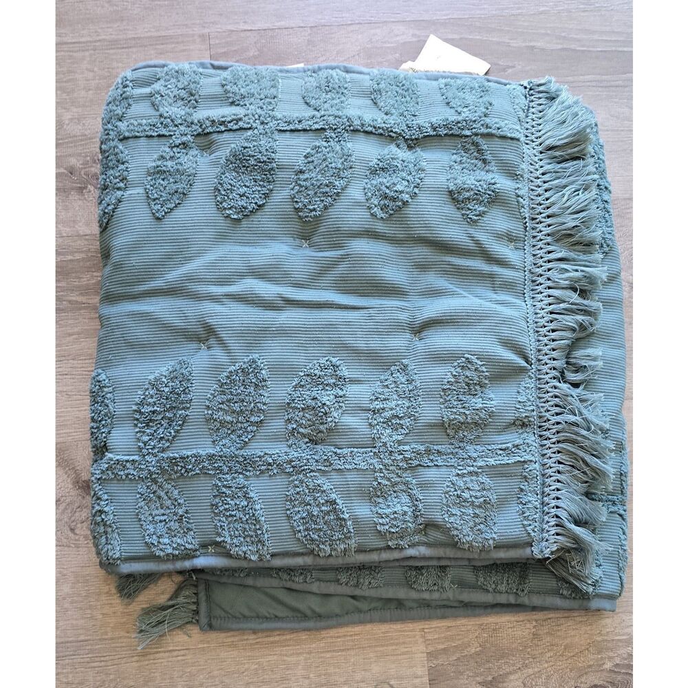 Pair OPALHOUSE JUNGALOW Green Chenille Plant Leaves KING Pillow Shams NWT